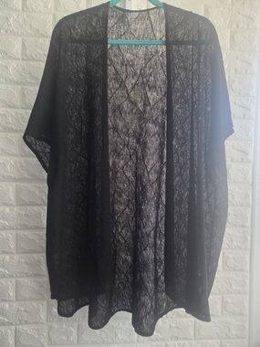 Sheer Black Open-Front Kimono Cardigan
